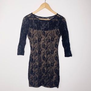 Guess Black Lace Mini Dress Long 3/4 Sleeves Size S
